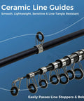 Close-up of ceramic line guides on Telescopic Fishing Rod And Reel Combo With Carrier Bag For Freshwater Angling Lightweight Two Piece