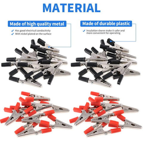 60 Piece 53mm Insulated Alligator Clip Kit Red Black Electrical Test Clips With Plastic Handles For Electrical Testing And Diy Projects, High Conductivity Metal Clamps