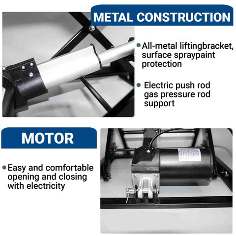 Heavy Duty Electric Scissor Lift Table That Cranks Up 45 Kilos Smooth Like Butter With Wireless Wired Controller, metal motor construction.