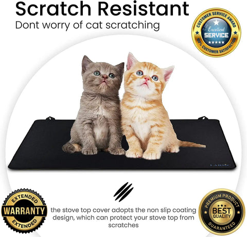Two cats sitting on black Stove Top Protector Cover for Electric Cooktops Anti Slip Waterproof Pad