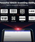 Heavy Duty 8 Inch Rugged Android 13 Tablet With Integrated Barcode Scanner displaying various barcode types and scanning options.