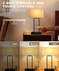 Two Pack Bedside Table Lamps With USB Ports And AC Outlet, 20 Inch Touch Control, 3 Way Dimmable with Cream Fabric Shade