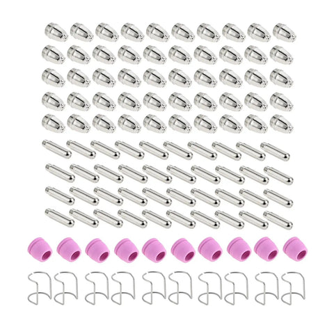 100Pcs Plasma Cutter Torch Tip Nozzles Consumables Kit For STC750P WSD60 SG55 AG60 with nozzles, cups, electrodes, guides