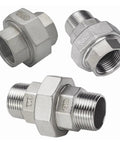 Heavy Duty 304 316 Stainless Steel Union Coupler Female Male Pipe Connector With Rock Solid PTFE Sealing For No Sweat Plumbing Rigging And Kickass Leak Proof Performance On Any Fluid Transfer Job, showing multiple angles.