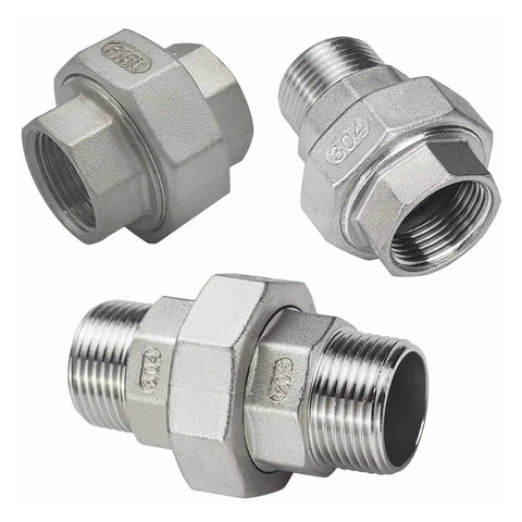 Heavy Duty 304 316 Stainless Steel Union Coupler Female Male Pipe Connector With Rock Solid PTFE Sealing For No Sweat Plumbing Rigging And Kickass Leak Proof Performance On Any Fluid Transfer Job, showing multiple angles.