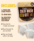 New Orleans Style Cold Brew Kit With Chicory Pouches And 100 Percent Arabica Ground Coffee, 36 serving pack with bean bags