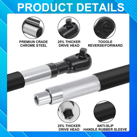 Knuckle Buster Saver Heavy Duty 1/2 Inch Offset Extension Socket Adapter For Electric Pneumatic Hand Impact Wrenches Hits Deep Cavities Turns Like Butter Perfectly, detailed view of chrome steel construction.