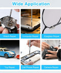 Image showing various repairs using 11 Piece Mini Precision Screwdriver Set With Slotted And Phillips Bits: watches, computers, eyeglasses.
