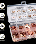 Copper Washer Kit 200 Piece Assortment For Oil Drain Plugs And Banjo Bolts Go To Gasket Set M5 Through M14 in a clear box