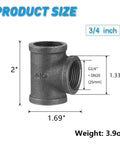 Three Quarter Inch Pipe Fitting Tee Pack Of 20 Gray Cast Malleable Iron Tee product dimensions and specifications