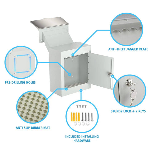 Through Wall Drop Box With Lock For Secure Mail And Payments Wall Mailbox With Rainproof Cover And 10 Inch Adjustable Chute Heavy Duty Locking Deposit Safe For Mail Rent Cash And Documents Off White