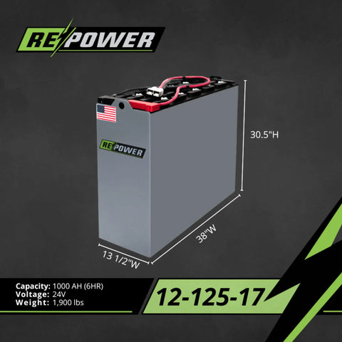 24V Forklift Battery Reconditioned Lead Acid For Electric Forklifts Heavy Duty Industrial Power Workhorse 12 125 17 Series 38x12 Warehouse Equipment Compatible With Systems, 38x13.5x30.5