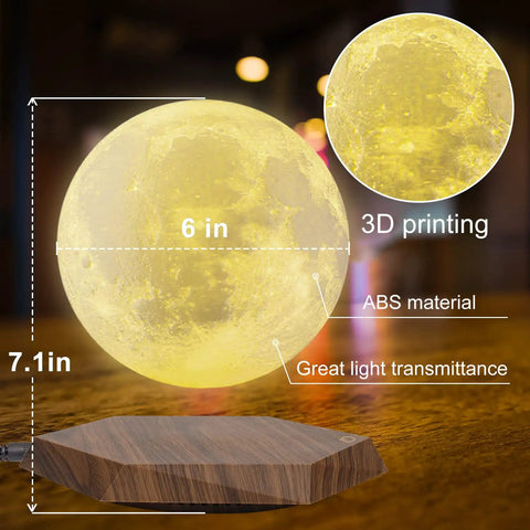 Levitating Moon Lamp With Remote, 6 Inch Floating 3D LED Moon Light With 18 Colors, Magnetic Spinning Base on wooden surface
