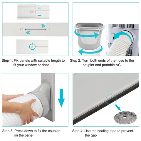 Portable AC Window Vent Kit With 5.9 Inch Exhaust Hose And Coupler Universal Window Seal For Portable Air Conditioners installation guide
