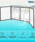 Heavy Duty 48 Inch Commercial Undercounter Freezer With Solid Stainless Exterior And Bright Led Lighting For Serious Kitchen Prep Work Etl Rated 11 Point 1 Cubic Foot Storage open doors showcasing interior shelves.