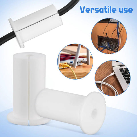 Two Pack Silky Soft Silicone Wall Cable Grommets Kit With Removable Design For Gaming Setups And Entertainment Units To Keep Wires Protected From Fraying And Damage In Sleek White Style, white silicone cable grommet set
