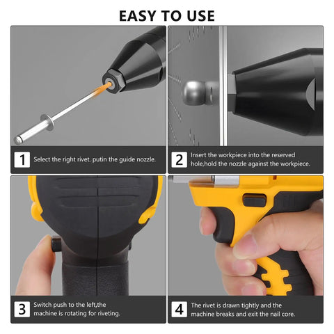Step-by-step use of Cordless Rivet Gun Tool 20V Max Battery Compatible Brushless Automatic Rivet Gun For 1/8 5/32 3/16 Inch Rivets