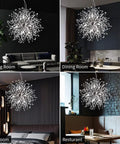 Eight Light Crystal Dandelion Chandelier Pendant Lights in Chrome Finish with Firework Design in various rooms
