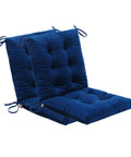 Set Of 2 37x18 Navy Blue Outdoor Dining Chair Cushions With Ties Water Repellent And UV Safe Patio Seating Cushions