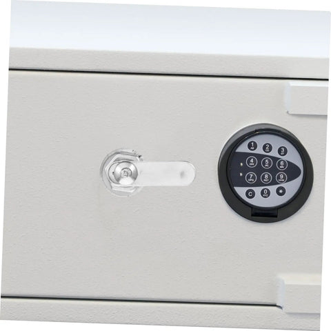 Heavy Duty Cam Lock Set For Cabinets And Tool Boxes With Keyed Cylinder installed on a safe, visible with a combination lock.