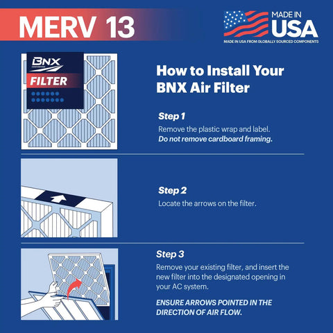 Installation steps for Six Pack 16X20X1 MERV 13 Air Filter For HVAC Systems Made In USA Electrostatic Pleated Filter.
