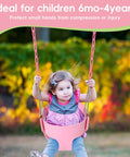 Child enjoying outdoor play in Pink Toddler Swing Seat With Heavy Duty High Back Full Bucket Design For Outdoor Play.