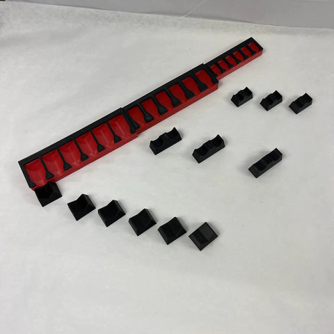3D Tool Tray Socket Extension Organizers Set for drawer organization, 3-piece red and black magnetic trays displayed individually