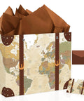 13 Inch Large Vintage Map Suitcase Gift Bag Set With Brown Tissue Paper Envelope And World Map Card For Retirement Travel Farewell Gifts That Look Dope Wrapped In Cool Style So Your Packaging Turns Heads At Gatherings With This All In One Kit brown map gift bag with tissue paper