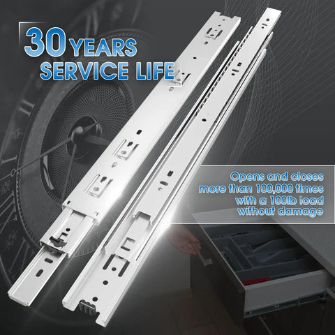 Beefy Full Extension Drawer Slides 100 Lb Load Side Mount Ball Bearing Rails For Cabinets, Dressers, 19.69 Inch Base