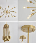 Sputnik Style Dope 15 Light Modern Ceiling Fixture Gleaming Gold Finish Semi Flush Mount Chandelier close-up angles