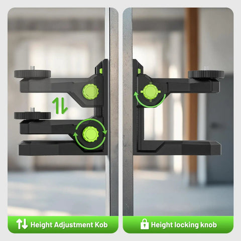 Magnetic L Shape Pivoting Base For Line And Point Laser Levels With 1/4-20 Male Threads 1/4-20 And 5/8-11 Female Mounts