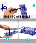Assembly steps for the Two Pack Blue Test Tube Rack Set With 56 Wells Detachable Plastic Stand For 10mL 15mL And 50mL Centrifuge Tubes