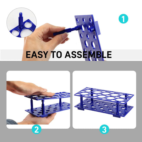 Assembly steps for the Two Pack Blue Test Tube Rack Set With 56 Wells Detachable Plastic Stand For 10mL 15mL And 50mL Centrifuge Tubes