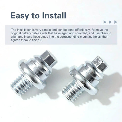 Battery Terminal Bolts 3/8-16 Post Extender Short Stud for GM Vehicles, zinc coated steel, shown in easy installation view