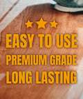 Close-up of text 'Easy to Use Premium Grade Long Lasting' over wood surface with 60 Grit 12 Inch PSA Sanding Discs 10 Pack Pro Grade Self Adhesive Sandpaper For Drywall Woodworking Paint Epoxy On Random Orbital DA Sanders Aluminum Oxide Discs