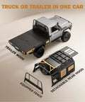 1 To 12 Scale RC Crawler Toyota LC79 4x4 Off Road Toy showing detachable rear hood and trailer mode with equipped fence accessory