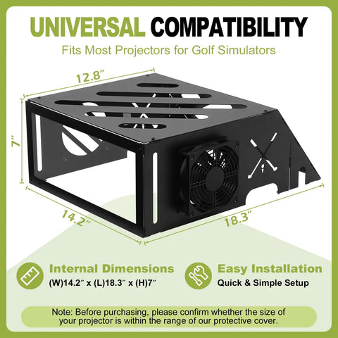 Heavy Duty Floor Mounted Golf Simulator Projector Enclosure With Cooling Fan And Artificial Turf Ground Level Protection dimensions