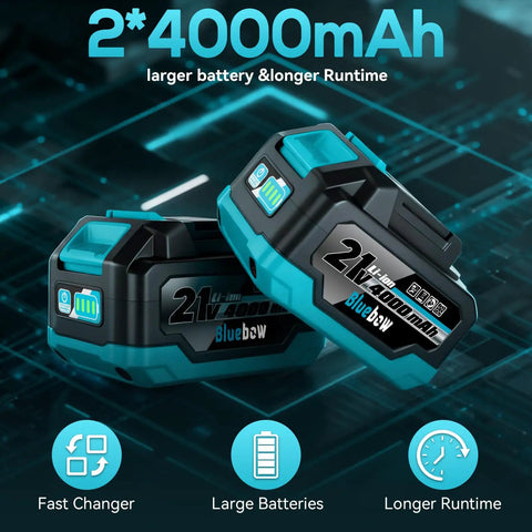 Half Inch Cordless Impact Wrench With 900 Ft Lbs Torque, 1200 Nm Brushless Motor, 2300 RPM, LED Light, Two 4Ah Batteries, Four Sockets, Variable Speed Power Tool For Car Lug Nut Removal And Tire Jobs, 2x 4000mAh batteries