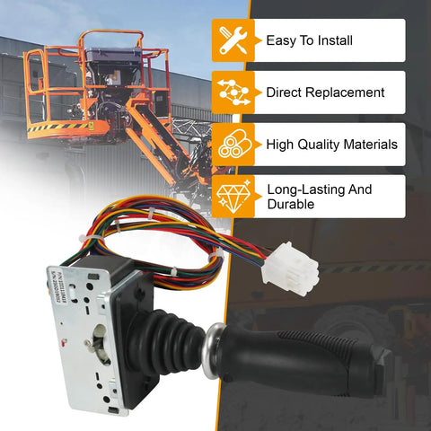 Heavy Duty Joystick Controller Replacement For JLG Boom Lifts Part 1001118418 with multi-colored wiring and ergonomic grip.