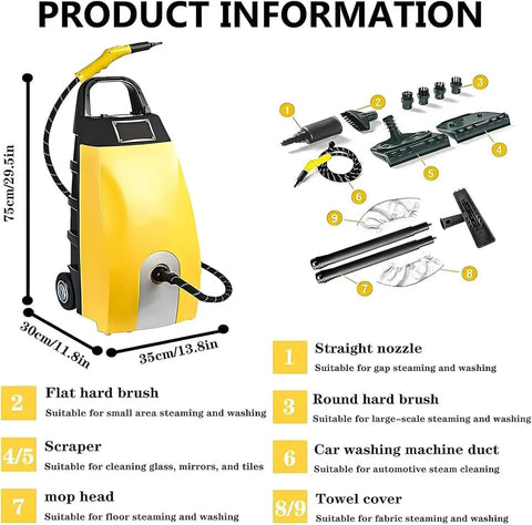 High Pressure Steam Cleaner, 2500W Or 3000W Portable Steamer With 3.5L Tank and essential accessories for effective cleaning tasks.