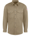 Heavy Duty Flame Resistant Work Shirt Built Tough For The Daily Grind With 7 Oz Cotton Snap Front Closures and NFPA 2112 compliant gear, tan.