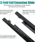 3-Fold Full Extension Slide, galvanized steel, quiet soft-close dampers, for smooth operation, Hella Sturdy Undermount Drawer Slides Bottom Mount Shelf Rails For Smooth Pull Out Storage Cabinet Hardware With Zero Fuss And A Clean Concealed Vibe Every Time.