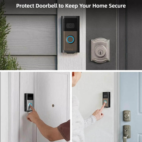 No Drill Doorbell Mount For Ring Battery Video Doorbell 2 3 4 Pro 2024 Release With Adhesive And Screws installed on door