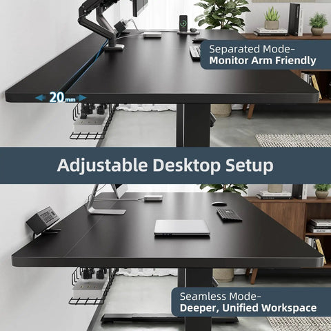 Electric Standing Desk That Moves Smoothly, 60 By 30 Inches, adjustable desktop setup, sit stand mode, black surface