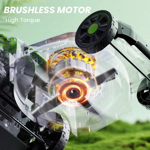 Cordless Walk Behind Lawn Mower With 17 Inch Cutting Width, Dual 20V 4.0Ah Batteries, Brushless Motor, Six Easy Height Settings, 50 Liter Grass Bag, Backyard Ready No Cords For Garden Patio Yard And Lawn Care brushless motor close-up