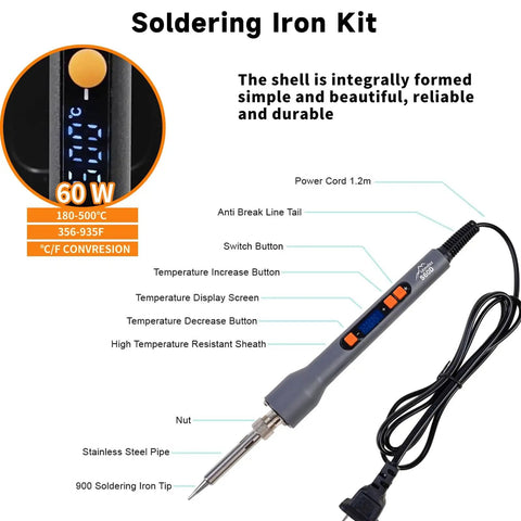 Digital Soldering Iron Heat Set Insert Tool Kit For Fast Workhorse Threaded Inserts In Plastic And 3D Printing, Adjustable 180 To 500 C With LCD Display, Extra Insert Tips, Brass Inserts Hardware Set.