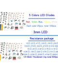 No Sweat Electronics Tinkerer Kit 1400 Piece Beginner Starter Pack with 5 colors LED diodes and resistance package.