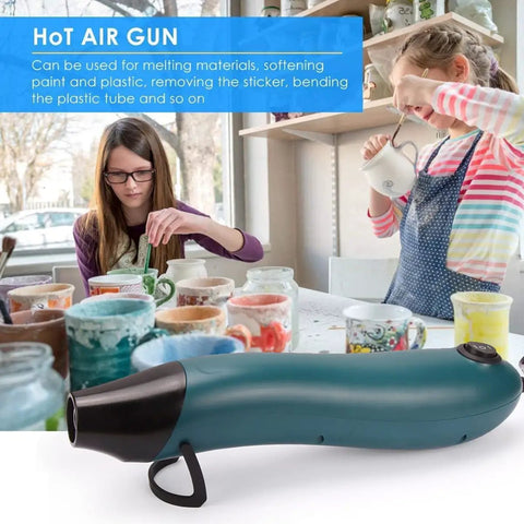 Compact Mini Hot Air Gun For DIY Pros Two Temperature Settings 662F High And 482F Low With Silicone Brush Kit on table