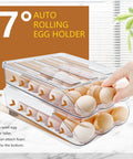 Egg Organizer For Refrigerator, 36 Egg Stackable Storage Box with auto rolling feature and removable lid in use