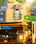 Two Pack Solar Lanterns Outdoor Waterproof Hanging Lights With Wall Hooks Retro Metal Lanterns auto on off garden porch